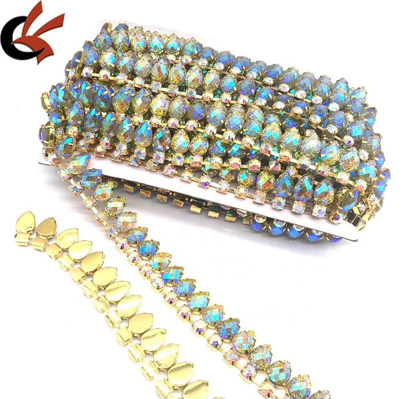 Wholesale Handmade Glitter Waterdrop Wedding Rhinestone Trim Appliques Dancer Trims Sash For Carnival