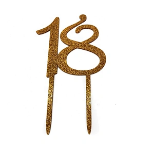 Party Supplies GOLD Glitter Number 18 Birthday Acrylic Cake Topper