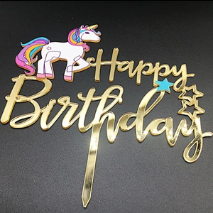 new product ideas 2021 3D Art Painting mirror gold unicorn party cake decoration acrylic cake topper