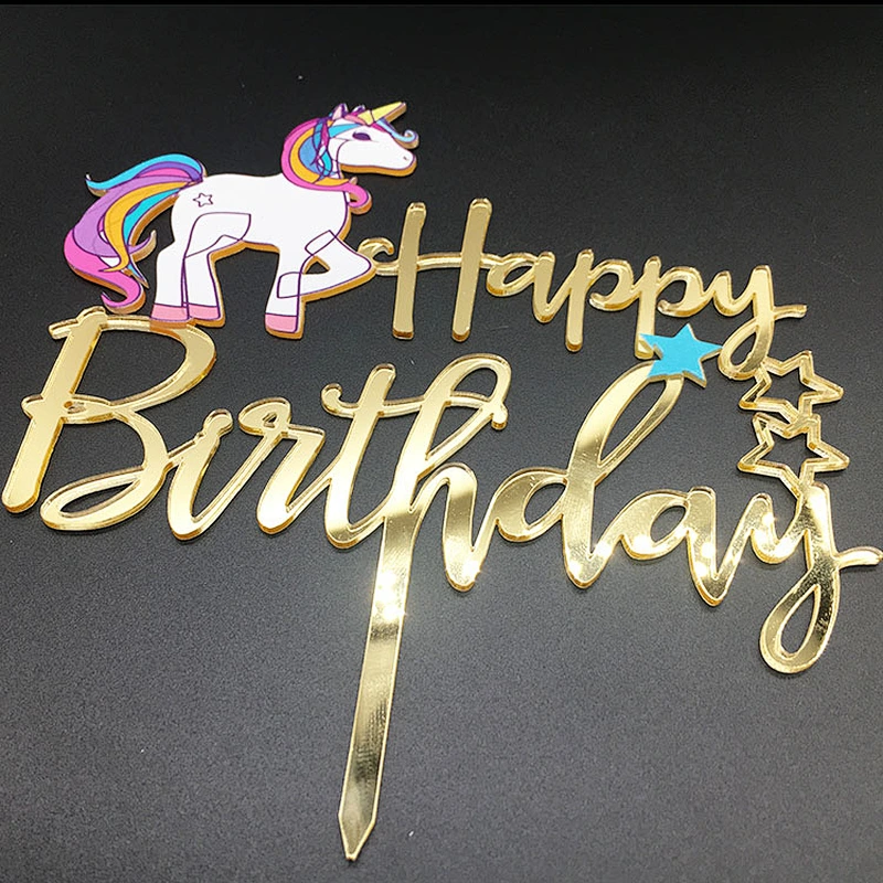 new product ideas 2021 3D Art Painting mirror gold unicorn party cake decoration acrylic cake topper