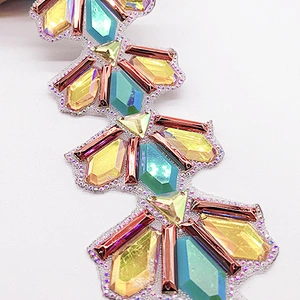 Customized 1 yard Fancy hot fix resin stone trimming  iron on epoxy stone trim wholesale
