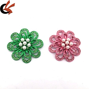 Hot sell fashion imitative pearl beaded crystal colored base rhinestone brooch pins