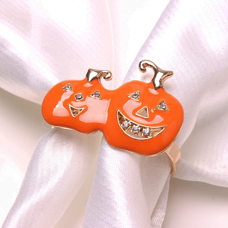 New Wholesale Bulk Weddings Party Occasions Halloween Design Table Napkin Accessories Smiling Pumpkin Engraved Napkin Ring