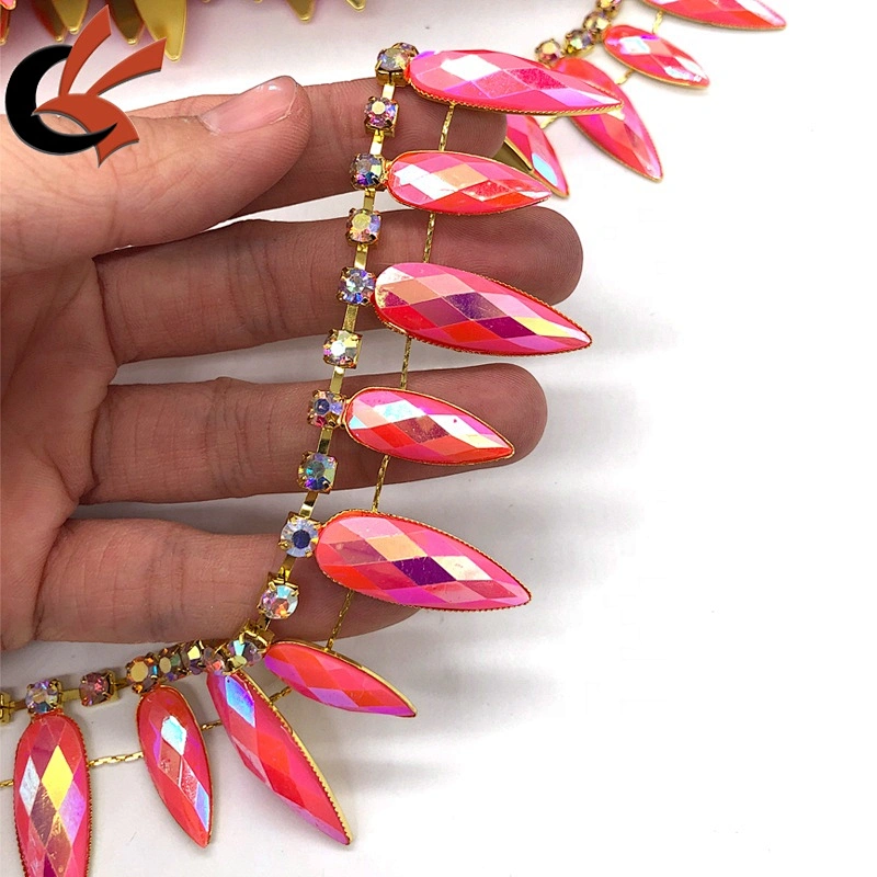 Carnival costume decoration bling bling AB pink colors drops rhinestone trimming