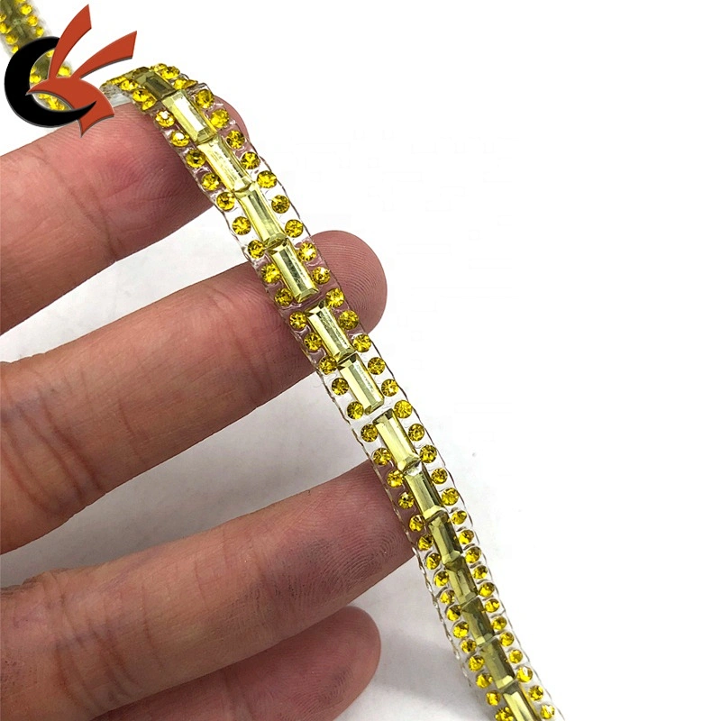 Hot sale design Light Colorado Topaz glass crystal hotfix rhinestone tape trimming