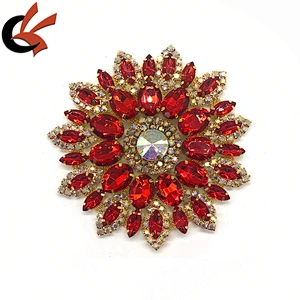 Red Gold Sew on Crystal Rhinestone Applique Embellishment