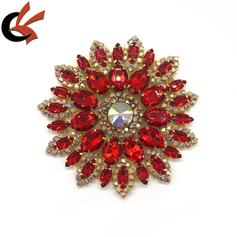 Red Gold Sew on Crystal Rhinestone Applique Embellishment