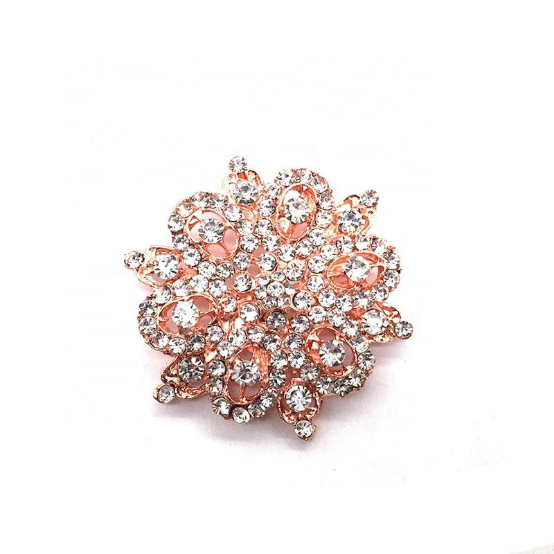 Hot sell Guangzhou factory sale flower brooches elegant rose gold crystal brooch for clothes accessories