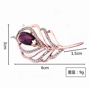 Latest Fashion jewelry Crystal Peacock Feather Brooches For Women Scarf