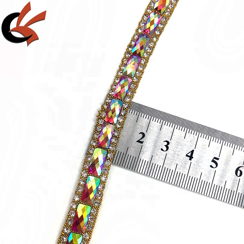 Wholesale Red AB hot fix rhinestone trims iron on crystal ribbon trimming