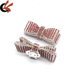 Shoe buckle custom metal bow shape shoe rhinestone clip buckle for welding sandal accessories