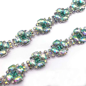 Costume Applique resin AB stone Rhinestone silver Chain Sew On Rhinestone trim for Wedding Cake Decoration