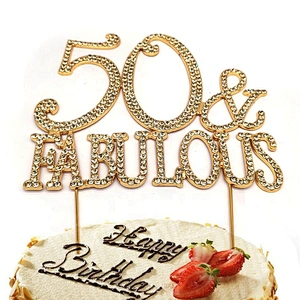 50 & Fabulous Gold Rhinestone Cake Topper Birthday Party Decoration