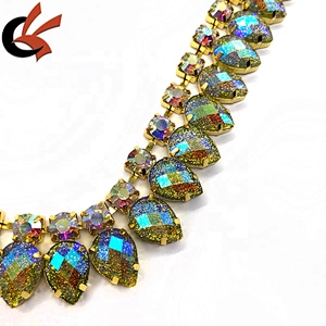 Garment decoration drop crystal green glitter AB resin rhinestone chain trims