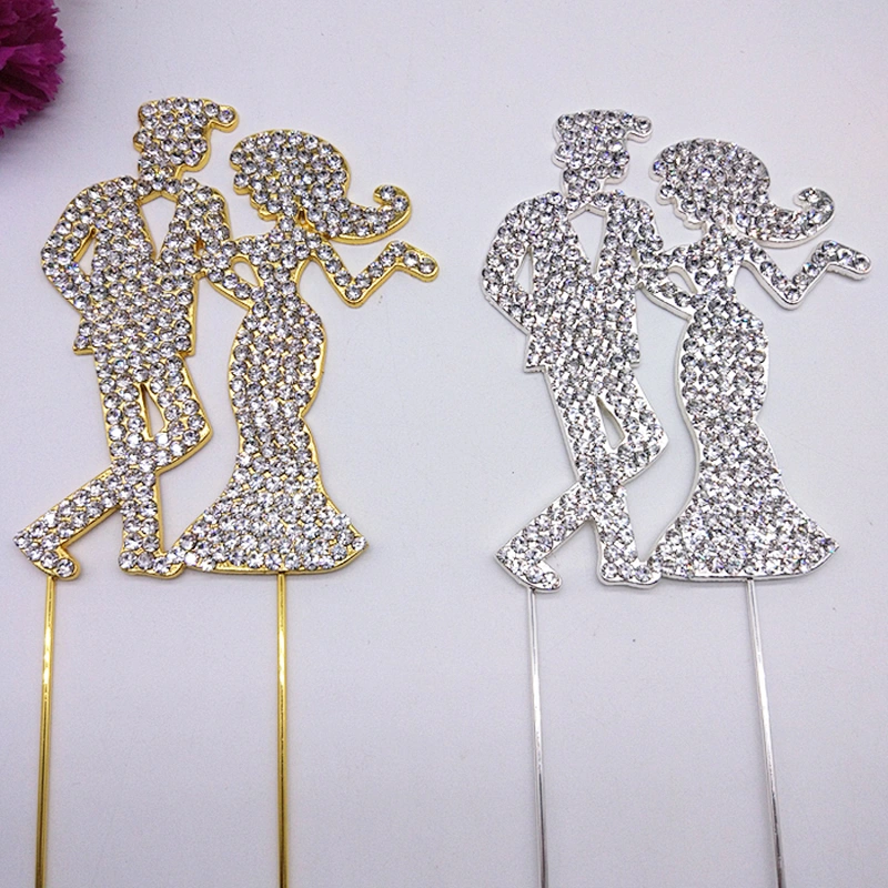 New Design sparkle couple rhinestone wedding cake topper for cake decoration