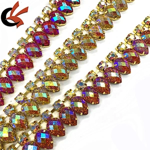 Fashion design shining dress decoration yellow glitter rhinestone chain trimming