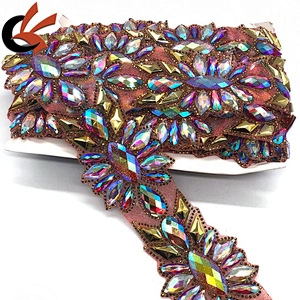 Big size Sewing Decoration Appliques Motif Hot Fix Rhinestone Tape Trim  For Dresses