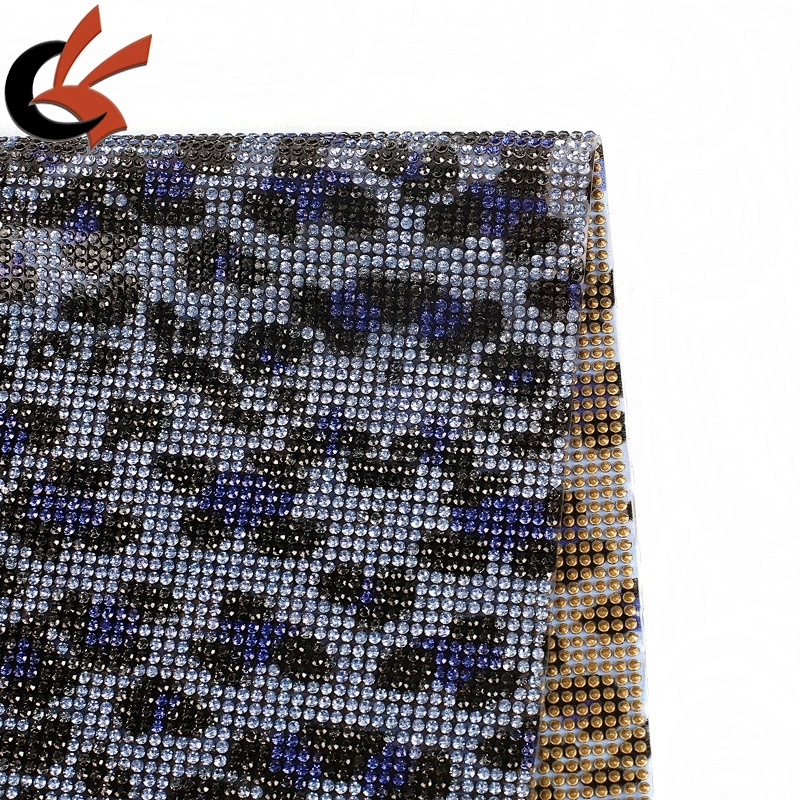 Good Quality Pink Leopard Print Glass Rhinestone Mesh Trimming Heat Transfer Crystal Rhinestone Sheet