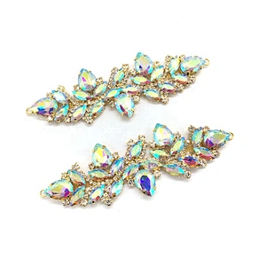 wholesale fashion handmade rhinestone sew on buckle applique for wedding dress decorative clothing patches