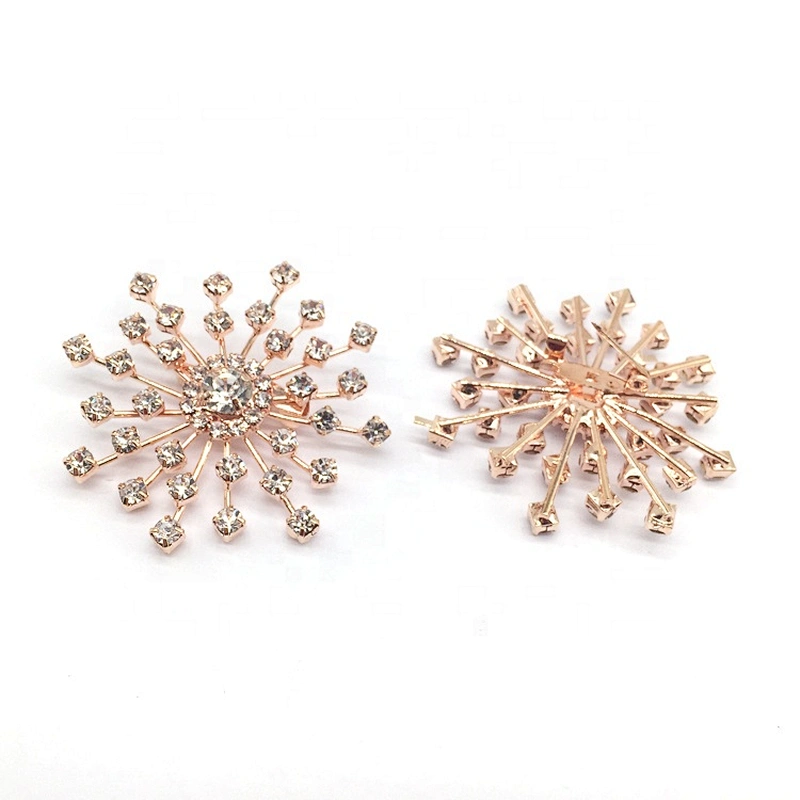 Guangzhou Supplier Fancy Bulk Wholesale Simple Style Rose Gold Plating Irregular Shape Crystal Snowflake Brooch Pin