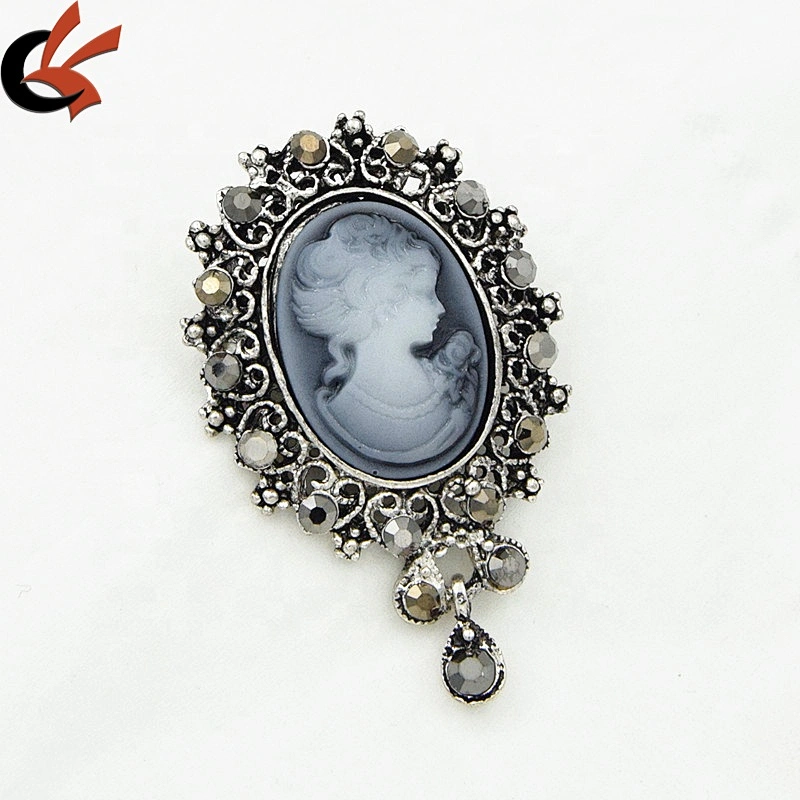 Hot Selling Vintage Beauty Head Brooch Collar Pin Queen Victoria Avatar Rhinestone Cameo Brooch Pin