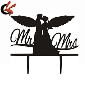MR & MRS bride and groom Silhouette acrylic wedding cake topper