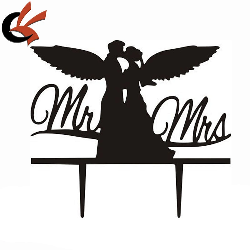 MR & MRS bride and groom Silhouette acrylic wedding cake topper
