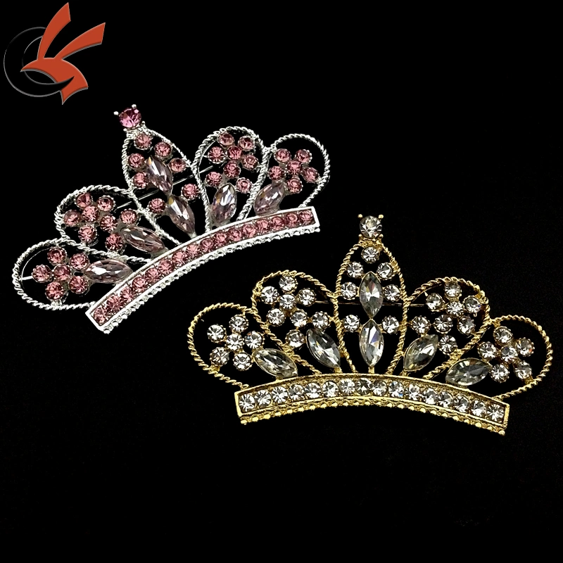 Bridal Wedding Crown Clear High Quality CRYSTAL Silver Tone Pin BROOCH