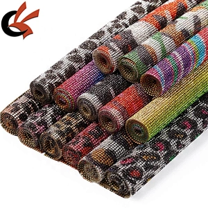 Fashion leopard print black and clear full crystals Heat transfer iron on rhinestone mesh sheet