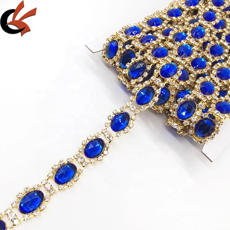 Various colors in stock long crystal bluk rhinestone beads trims colored rhinestone trimming edging chain