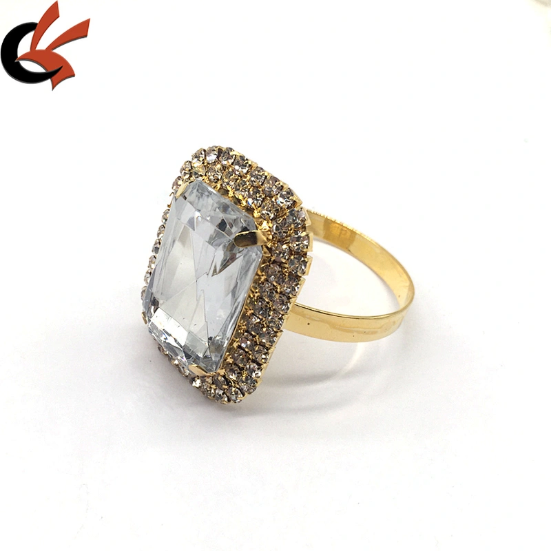 Europe style cheap bulk silver square diamond holder rhinestone napkin rings for wedding