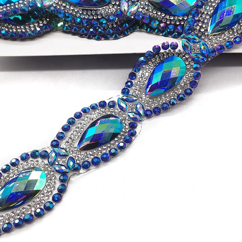 Hot Fix Blue AB Resin Rhinestone Trim Carnival Dress Custom Rhinestone Trimming