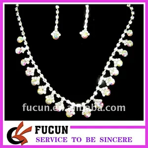 popular wedding bridal necklace set, fashion jewelry diamond necklace and earring set
