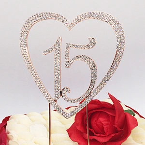 Wedding Engagement Party Wedding Cake Topper Heart Shaped Birthday Rhinestone Cake Topper