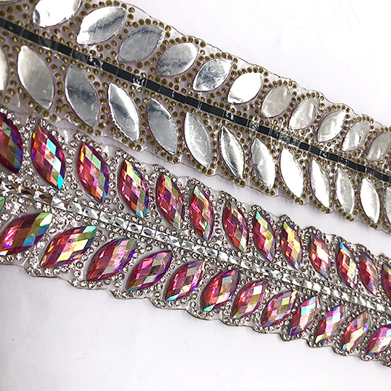 Wholesale Newest Design Decoration iron on  hot fix Resin Stones trimming chain for garment  accessories