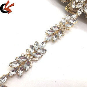 Cheap price garment decorative fabric crystal fashion yards acrylic rhinestone banding chain trims