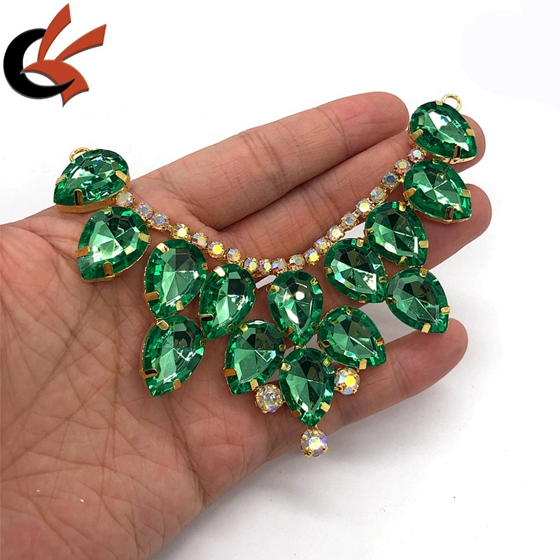 Factory Making New Design Green Rhinestone Bikini Connectors Rhinestone Metal Chain Connector