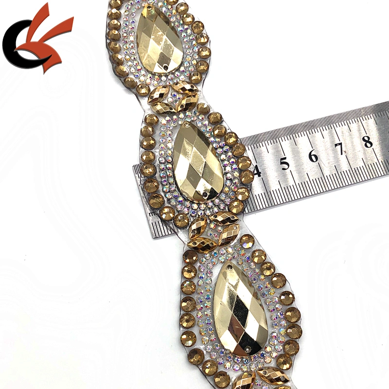 Metallic gold color crystal customized rhinestone iron on apparel trimming