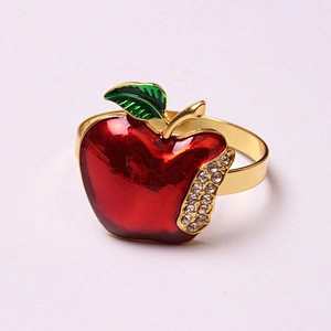 New Custom made decorative Xmas colour enamels blush red apple napkin rings gold plated napkin holder
