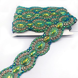Sewn or Hot Fix Sparkle green AB Crystal Diamond trim for Prom Dresses Belt Applique