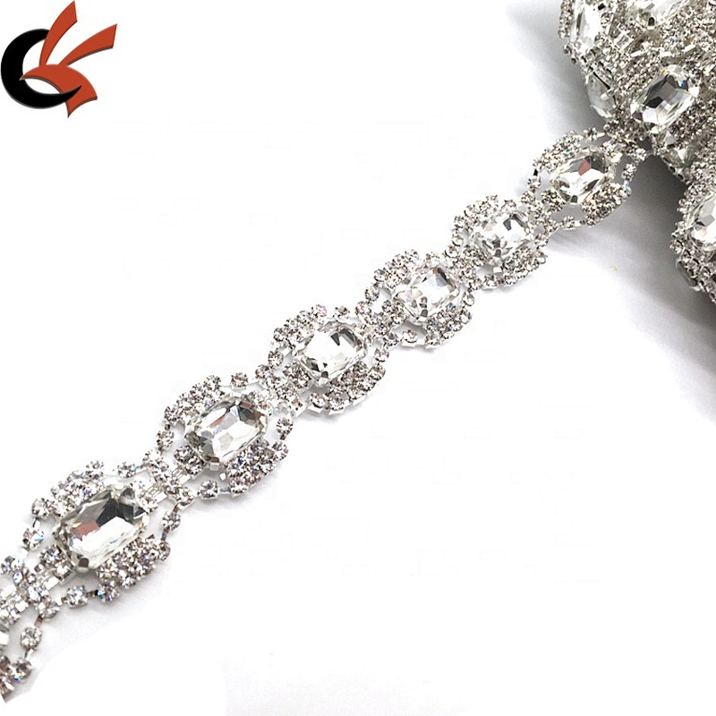 Wholesale Factory Make Clear Silver Rhinestone Beaded Trims For Wedding Dress