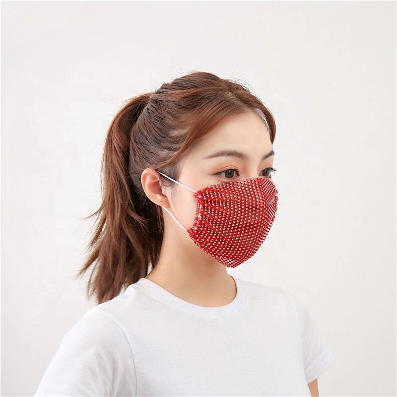 Bling Rhinestone Crystal Face Mouth Mask Glitter Face Veil Club Prom Party Deco