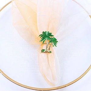 Custom 2021 new product hot sale metal green coconut leaf shape palmtree napkin ring for beach wedding