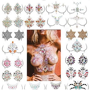 Customized New products crystal nipple sticker Colorful Breast Jewels rhinestone Tattoo Sticker for Rave Party