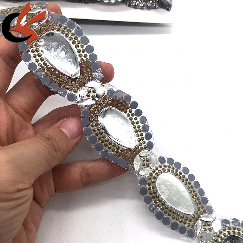 beautiful clear crystal rhinestone iron on fancy tape trimming