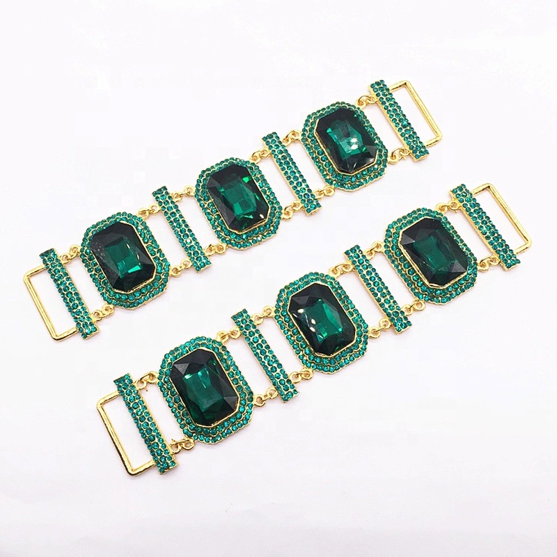 Wholesale Custom Vintage Green Color Gold Plated Crystal Rhinestone Pave Bikini Connector
