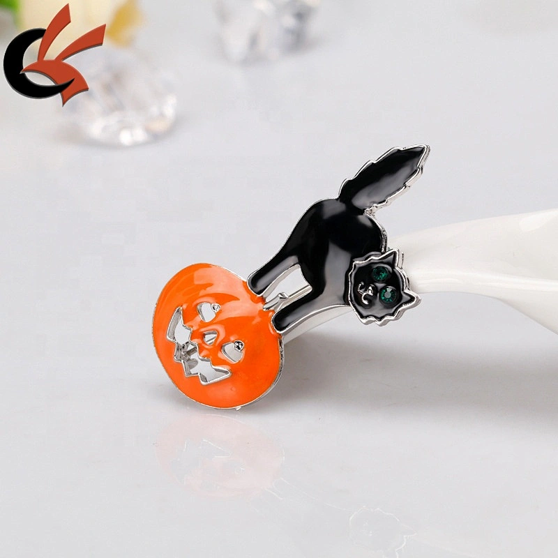 Enamel Funny Halloween Party Jewelry Black Cat Pumpkin Brooch Pin