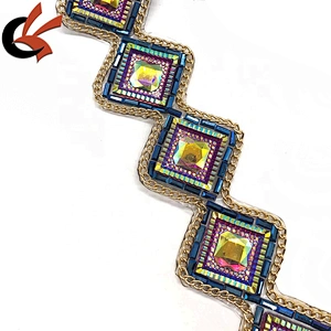 Factory direct sales New arrival metal chain resin rhinestone fancy hot fix tape trimming