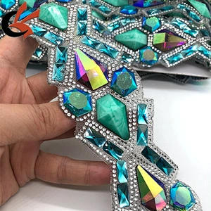 Wholesale Hot Fix Rhinestones Trimming Turquoise Resin Hotfix Crystal Banding Applique for Dress