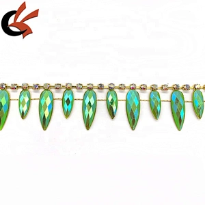 Fashion Neon green drops with AB coating resin rhinestone tassel chain trimming